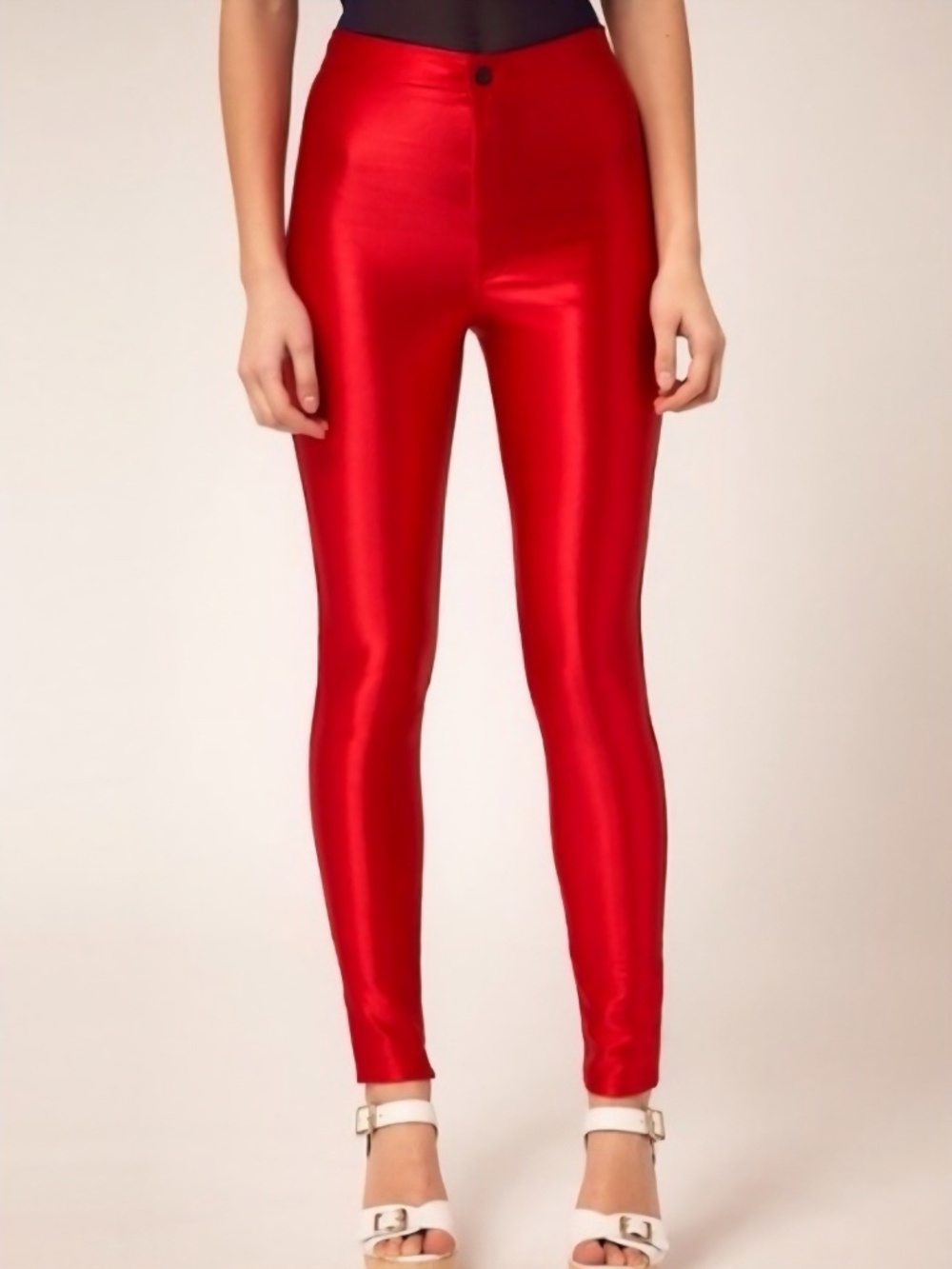 American Apparel Disco Pant Red High Waisted Shiny Leggings RSAAH300W M NWOT